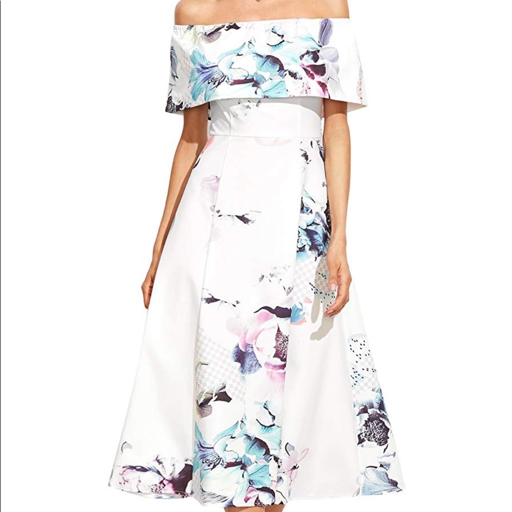 MAKEMECHIC OFF THE SHOULDER FLORAL DRESS